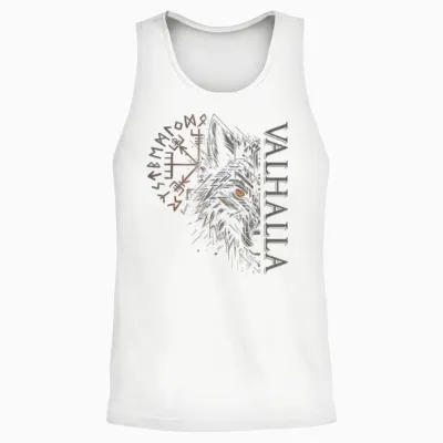 Valhalla Wolf Viking Compass with Odin Runes T-Shirt, Black, S Unisex Tank Top - White