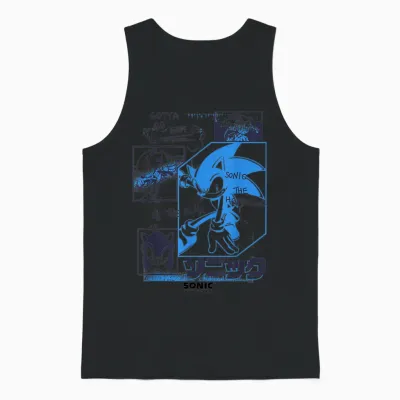 Sonic the Hedgehog Gotta Go Fast Vintage Sketch Panels Unisex Tank Top - Black