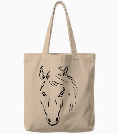 Horse Drawing Tote Bags - Natural