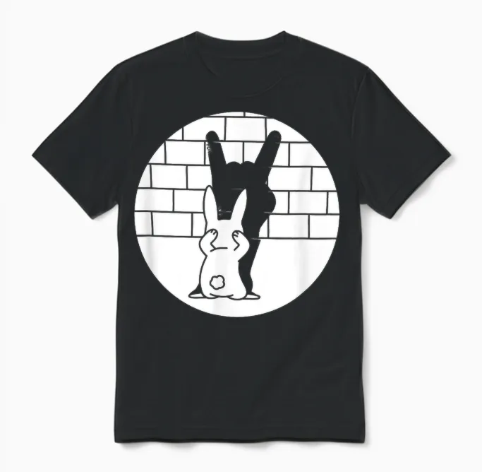 Funny Easter Bunny Heavy Metal Fan Rock Festival Rabbit T-Shirt, Black Unisex T-Shirt in Black