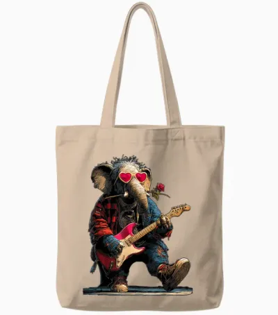éléphant Jouant De La Guitare Guitariste Animal Saint-Valentin Tote Bags - Natural