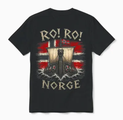 Ro! Ro! Norge Wikinger Langschiff Norwegen Flagge Skandinavisch Unisex T-Shirt - Black