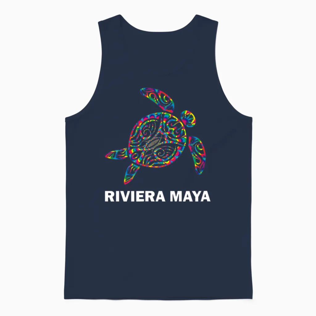 Riviera Maya Mexico Hippie Psychedelic Tribal Sea Unisex Tank Top in Navy