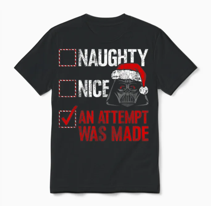 Star Wars Christmas Darth Vader Naughty or Nice Checklist Unisex T-Shirt in Black