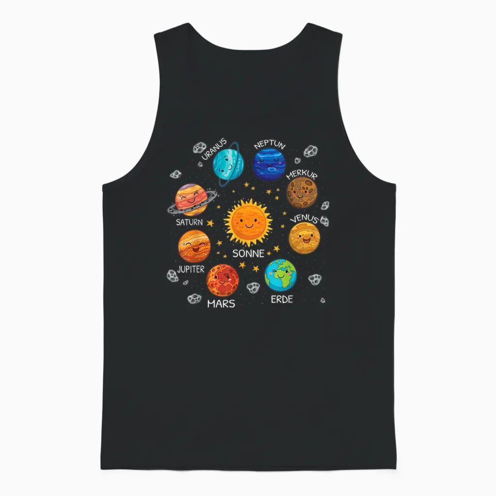 Sonnen System Mit Jupiter Pluto Und Mars - Klassisches, Wissenschaftliches T-Shirt Mit V-Ausschnitt Und Kurzarm - Unisex, Schwarz, S Unisex Tank Top in Black