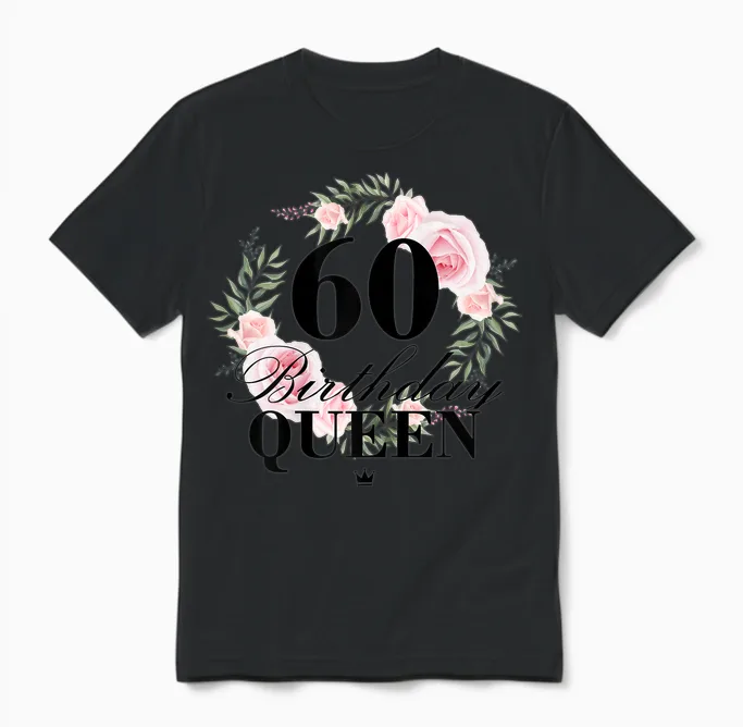Ladies 60th Birthday Queen 60 Years T-Shirt, White, S Unisex T-Shirt in Black