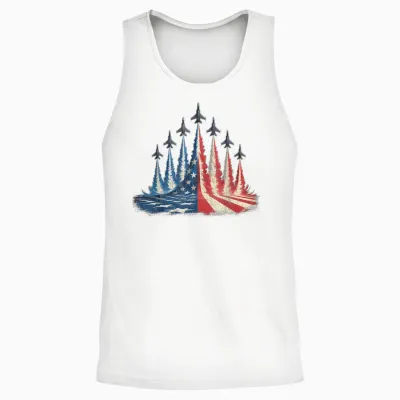 Fighter Jet American Flag 4th of July Unisex Tank Top - White