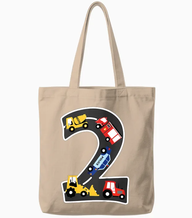 Bagger Traktor Auto Baustelle Ich Bin 2 Jahre Geburtstag Tote Bags in Natural