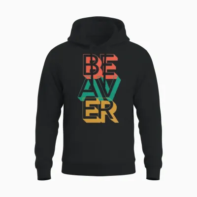 Retro Beaver Unisex Hoodie - Black