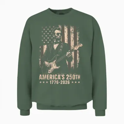 Abraham Lincoln Playing Guitar 4th July 250th Anniversary Unisex Sweatshirt - Military Green