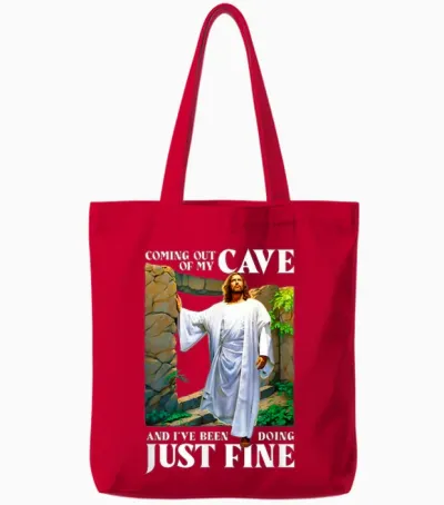 Jesus Kommt Aus Meiner Höhle Und Mir Geht Es Gut Tote Bags - Red