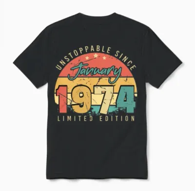 January 1974 Vintage Limited Unisex T-Shirt - Black