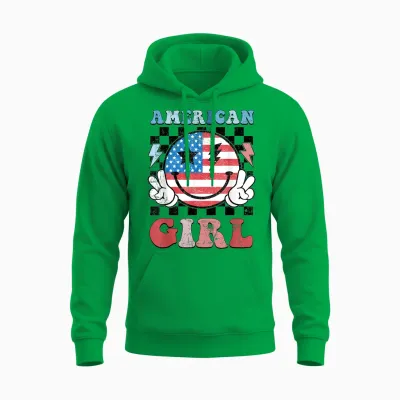 American Girl Toddler Teens Kids 4th of July Patriotic Unisex Hoodie - Irish Green