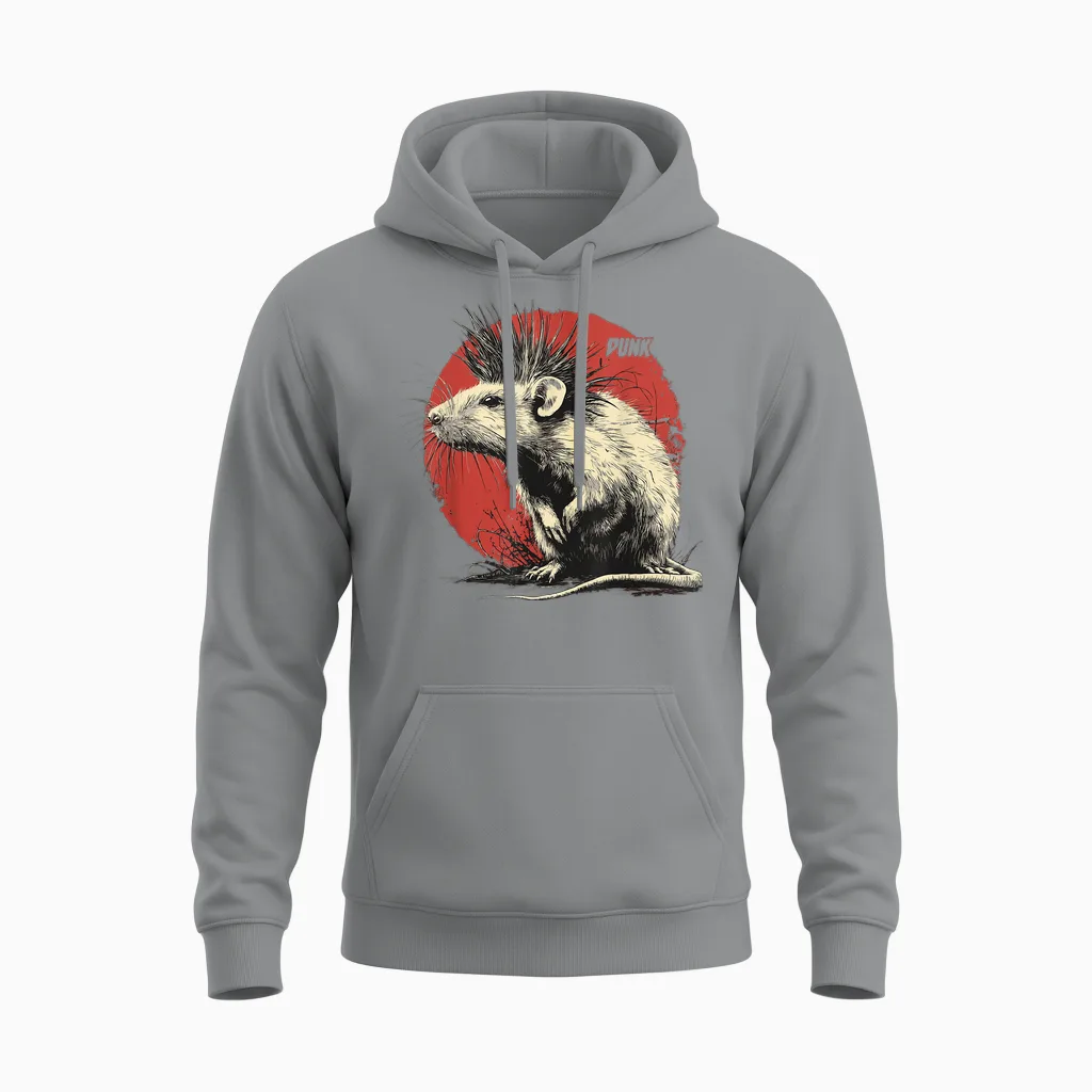 Punk Rock Rat Unisex Hoodie in Sport Grey