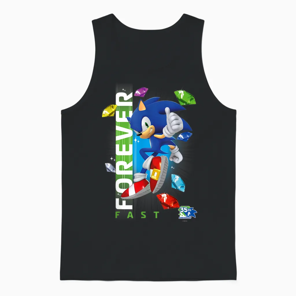Sonic the Hedgehog 35th Anniversary Forever Fast Emeralds Unisex Tank Top in Black