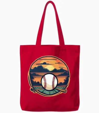 Baseball Retro Baseball Sunset Tote Bags - Red