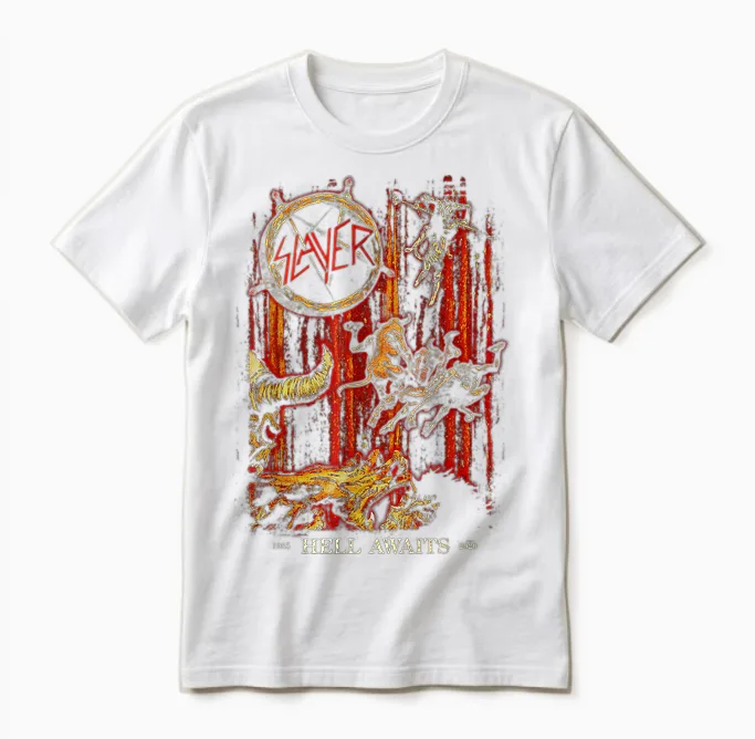 Slayer Hell Awaits Anniversary Cover Unisex T-Shirt in White
