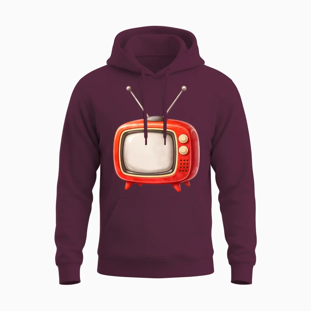 Retro Tv Illustration Unisex Hoodie - Maroon