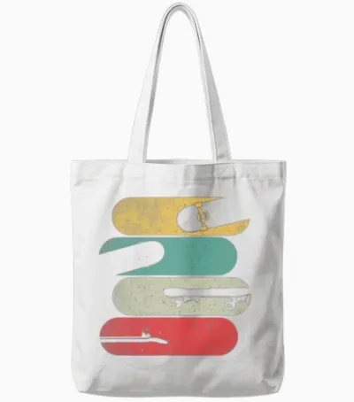 Retro Skateboard Tote Bags - White