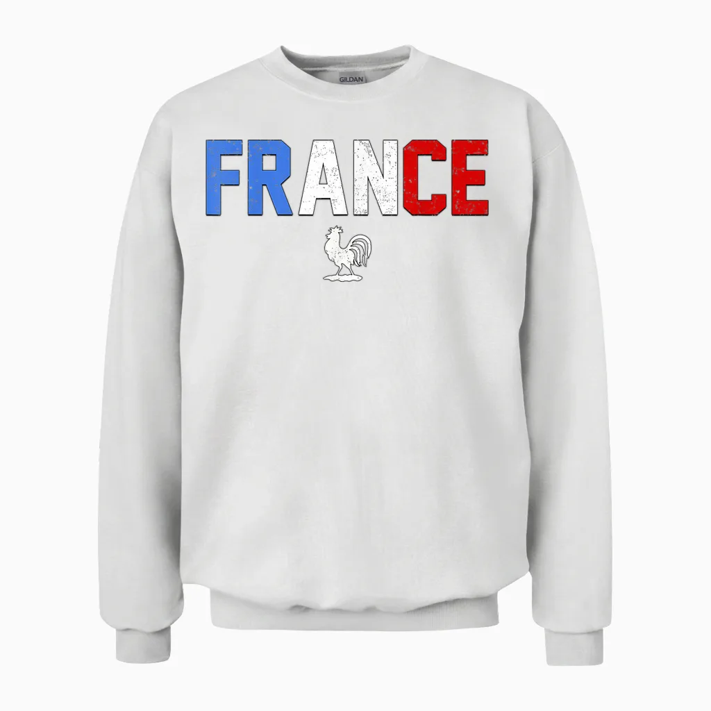 France with French Flag Colors. Men, Women & Kids France Unisex Sweatshirt in White