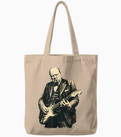 Winston Churchill Playing Guitar Rocker Cool Retro Vintage Tote Bags - Natural