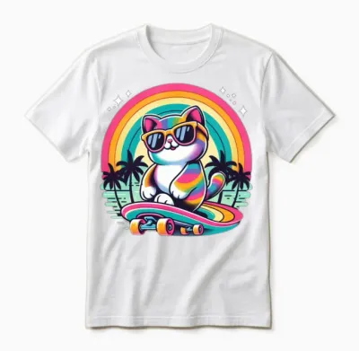 Retro Skateboard Cat Unisex T-Shirt - White