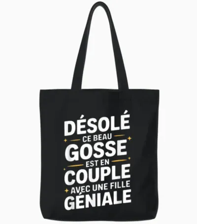 Funny Man Couple | Sorry This Handsome Kid Is in Couple Tote Bags - Black