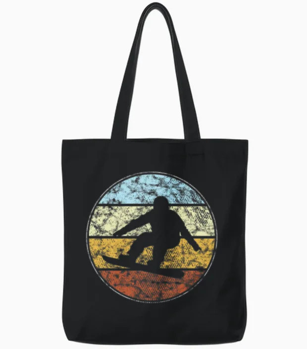 Snowboarding Retro Tote Bags in Black