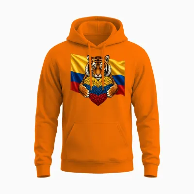 Colombia Flag Tiger Heart Colombian Pride Patriotic Heritage Unisex Hoodie - Safety Orange