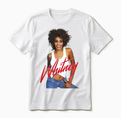 Whitney Houston Photo with Pink Nameplate Unisex T-Shirt - White