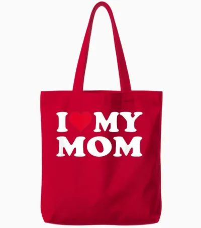 Red Heart I Love My Mom T-Shirt, Black, S Tote Bags - Red