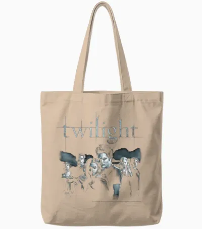 Twilight Black and White Moody Cast Photo Vampire Movie Tote Bags - Natural