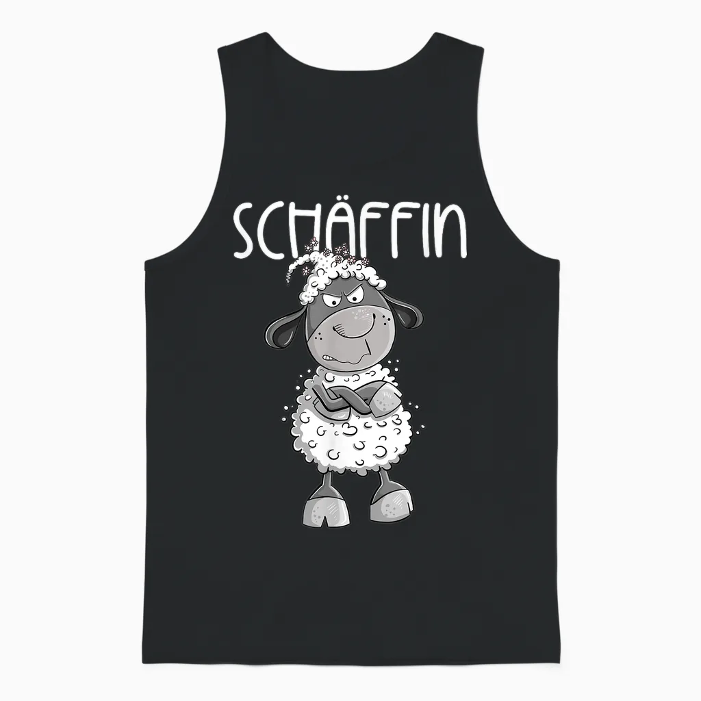 T-Shirt with German Text "cooles Schäffin Schaf Für Die Chefin Vorgesetzte Teamleiter Unisex Tank Top in Black