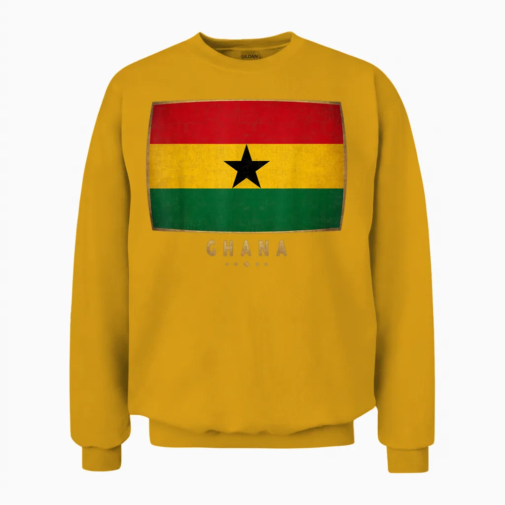 Ghana Flag - Funny Ghana Jersey for Men Women Kids T-Shirt, Black Unisex Sweatshirt in Gold