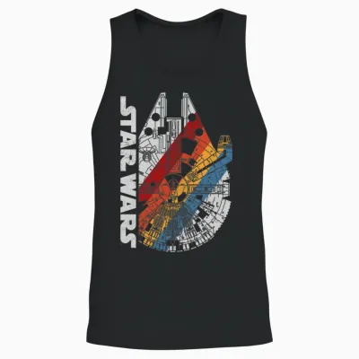 Star Wars Millennium Falcon Top View Striped Unisex Tank Top - Black