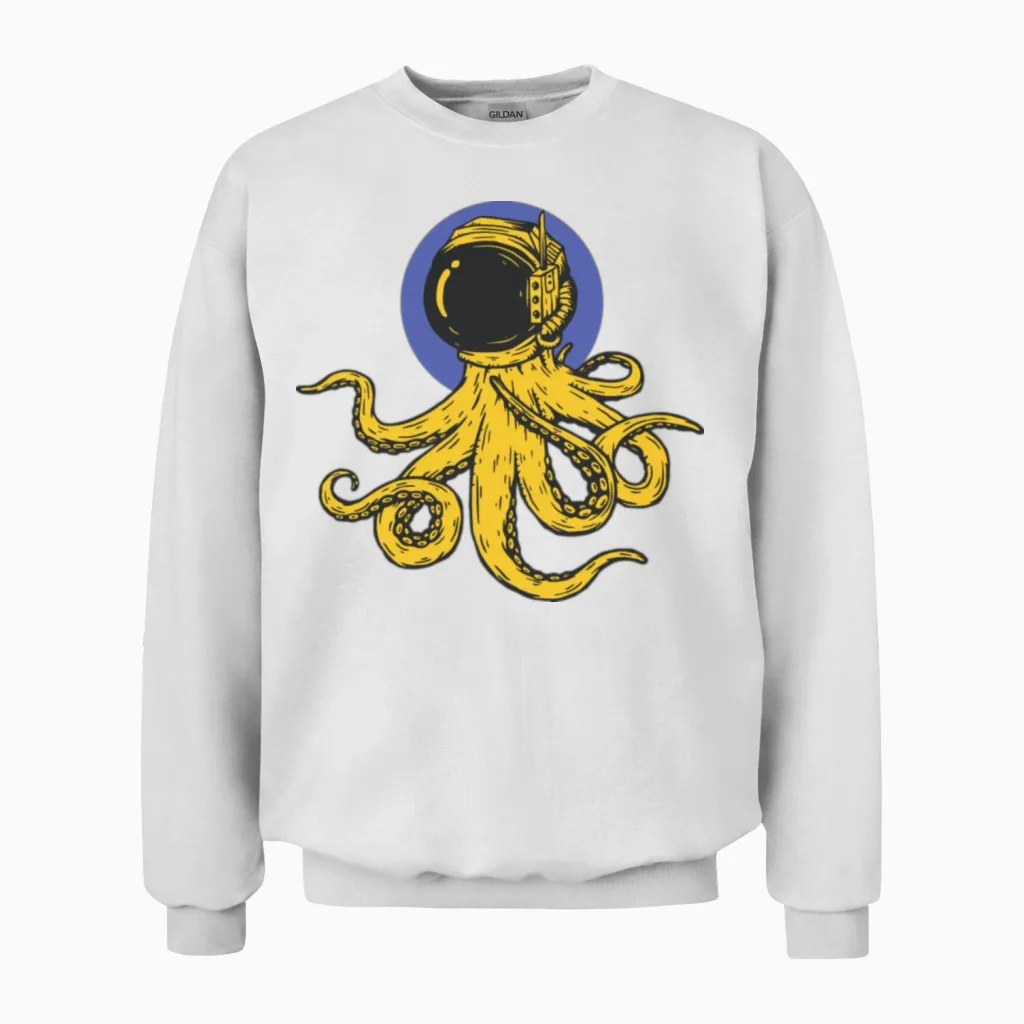 Octopus Astronaut Unisex Sweatshirt in White