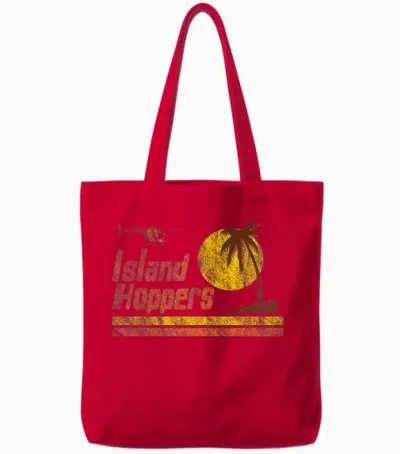 Magnum Island Hoppers Retro Sunset in Pi T-Shirt, Black Tote Bags - Red