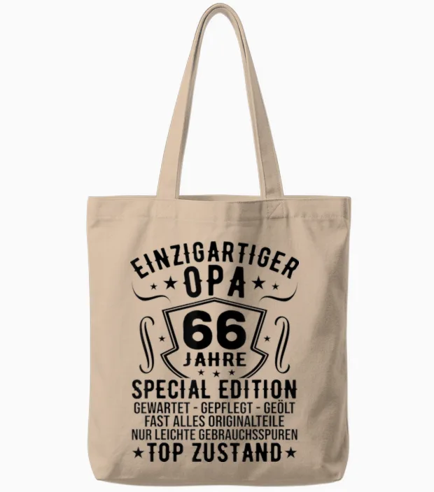 66th Birthday Man Unique Grandpa 66 Years Men's T-Shirt, Gray Tote Bags in Natural