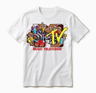 Mademark X Mtv - the Official Mtv Logo in Streetwear Style with Graffiti Wall Unisex T-Shirt - White