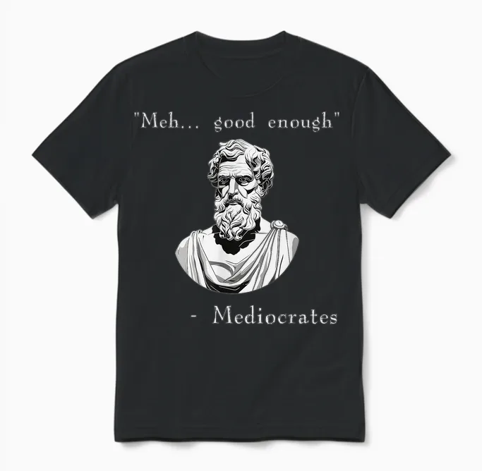 Funny History Meme | Good Enough | Philosopher Mediocrates Unisex T-Shirt in Black