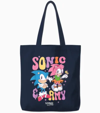 Sonic the Hedgehog Sonic & Amy Cute Vintage Shot Tote Bags - Navy