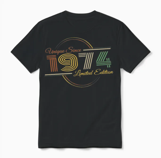Uniquely Retro Since Vintage 1974 Unisex T-Shirt in Black