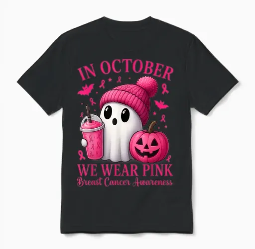 Breast Cancer Halloween Women in October We Wear Pink Unisex T-Shirt - Black