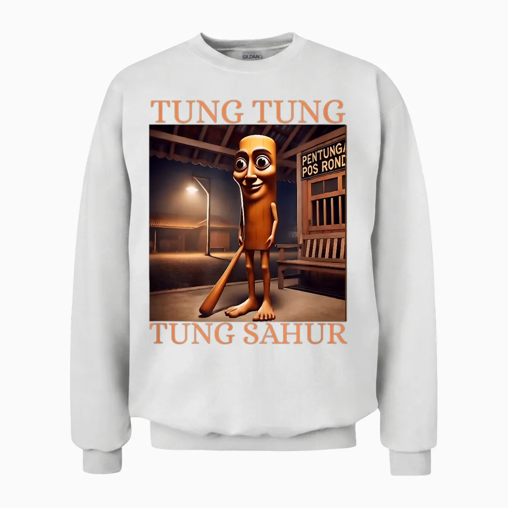Tung Tung Sahur T-Shirt Brainrot Humour Gen Z Unisex Sweatshirt in White