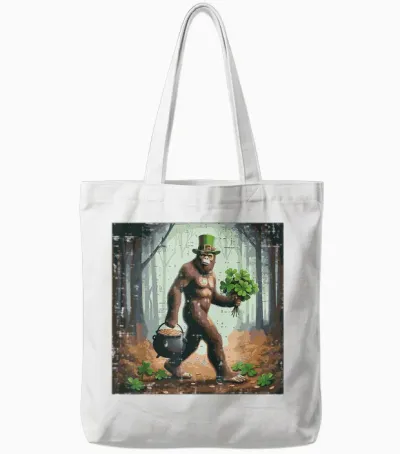 St Patricks Day Bigfoot Alien Selfie Funny Irish Men Women Tote Bags - White