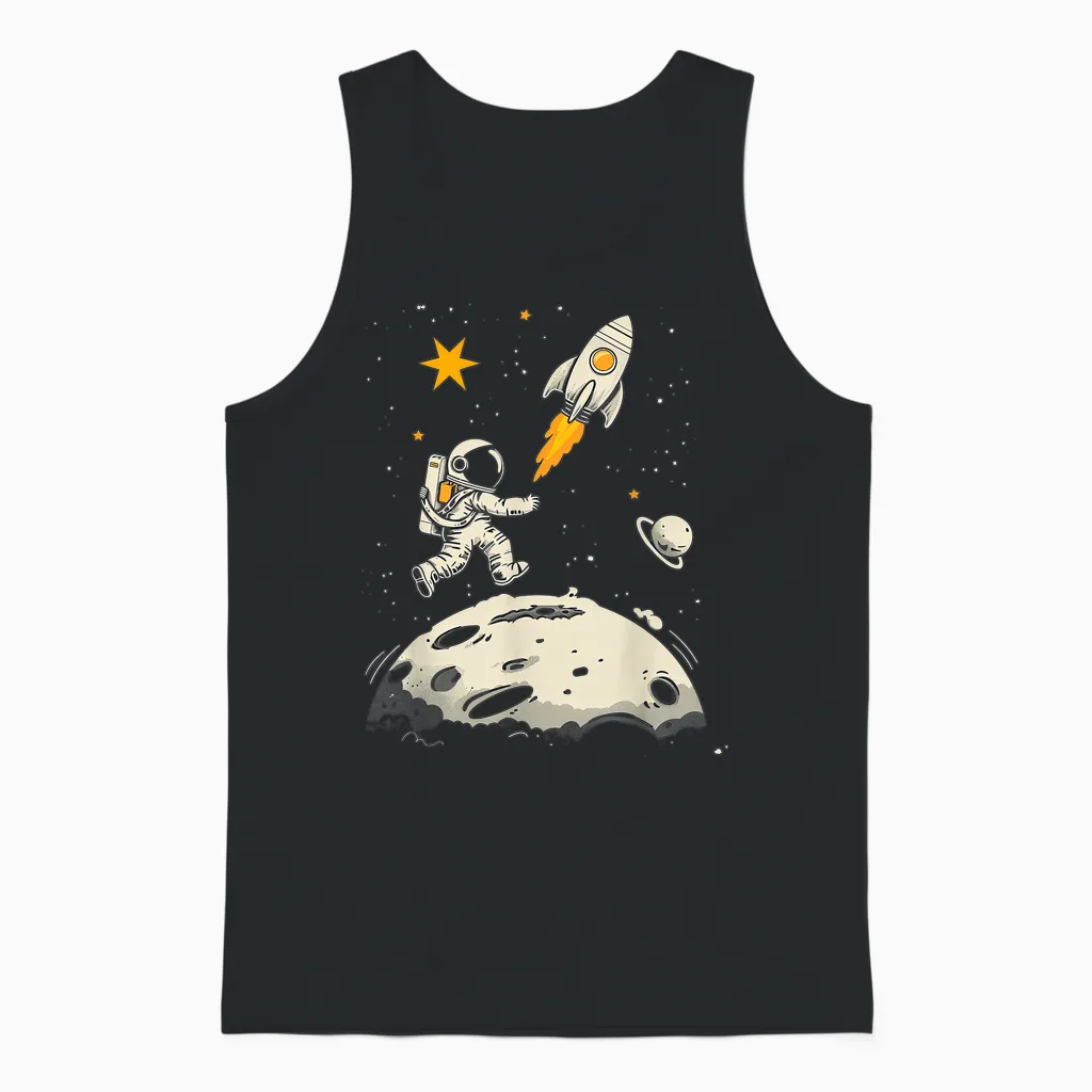 Weltraum Rakete Und Astronaut Raumschiff Kinder Unisex Tank Top in Black