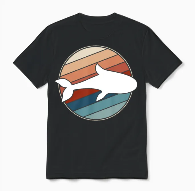 Whale in Retro Style Unisex T-Shirt - Black