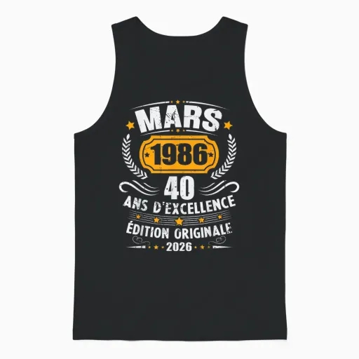 Vintage March 1986 40th Birthday Gift Man Woman Unisex Tank Top - Black