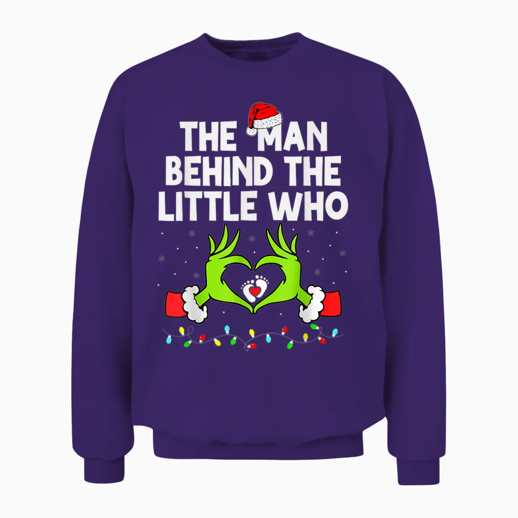 The Man Behind the Little Who Christmas Pregnancy Unisex Sweatshirt in Purple