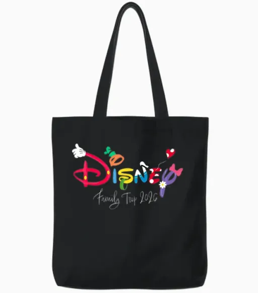 Disney Mickey & Friends Character Letters Family Trip 2026 Tote Bags - Black